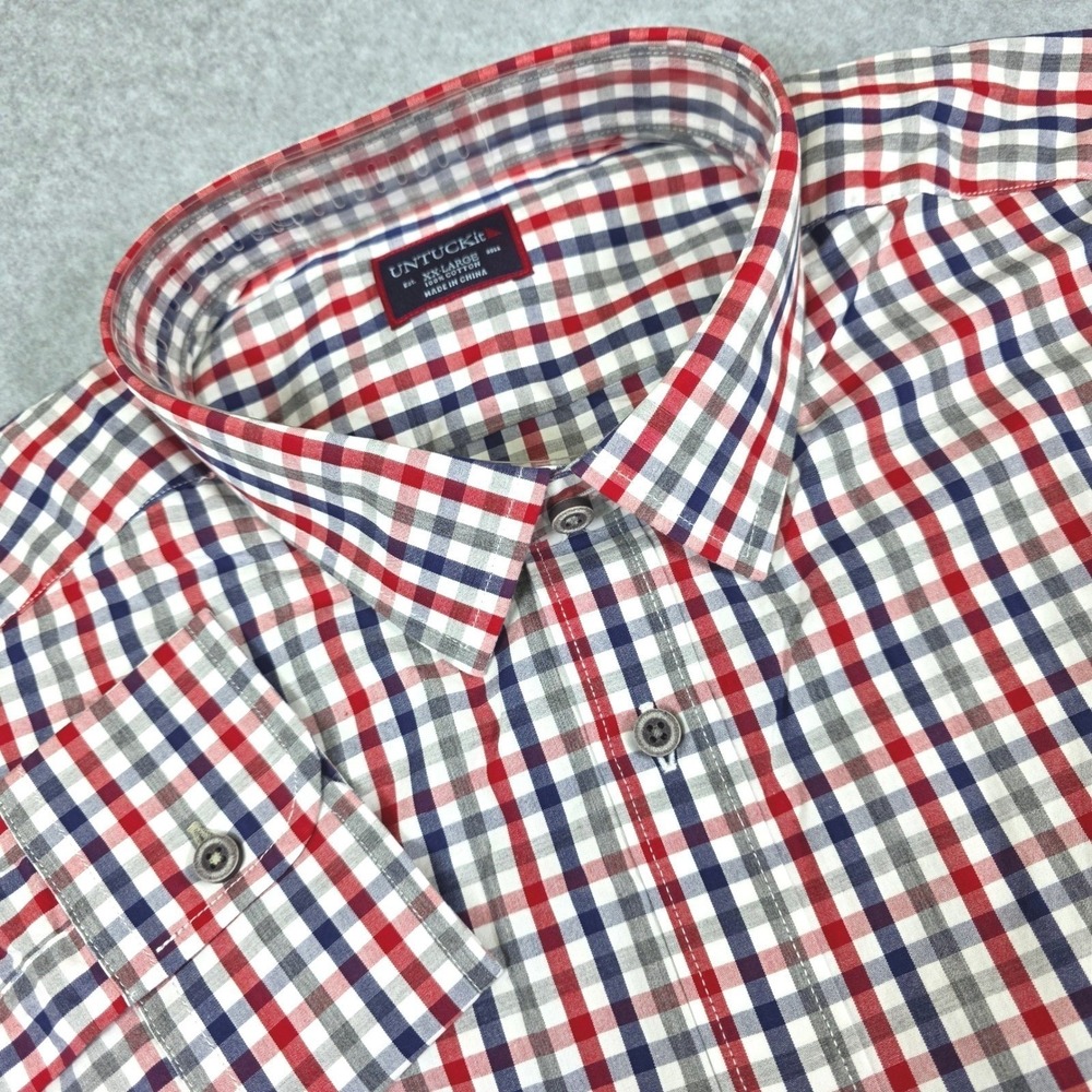 UNTUCKit Retsina Red Navy Plaid Cotton Button Down Shirt Men's XXL Regular Fit